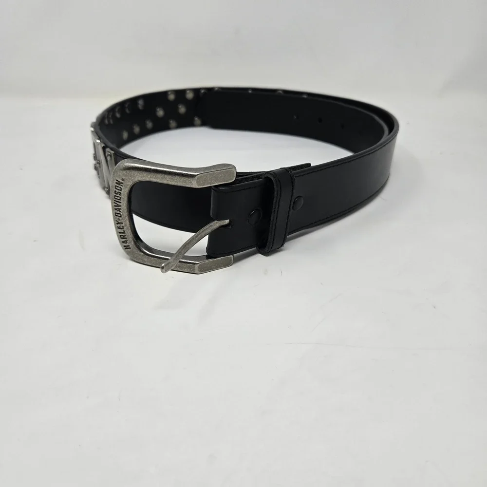 Harley-Davidson Mens Black Leather Studded Metal Logo Belt 99465-10VM Size 40